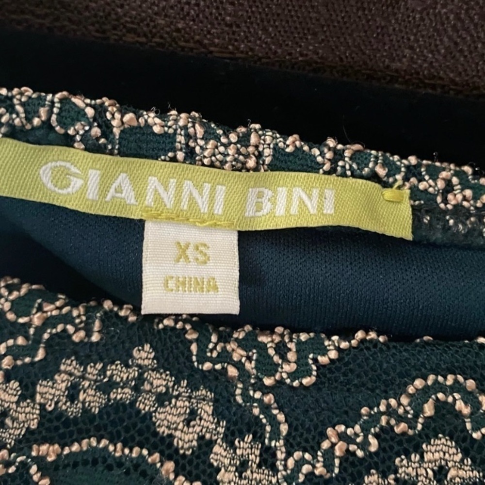Gianni Bini Lace Bodycon Dress Green Gold Long Sleeve Holiday Party XS - Picture 3 of 3
